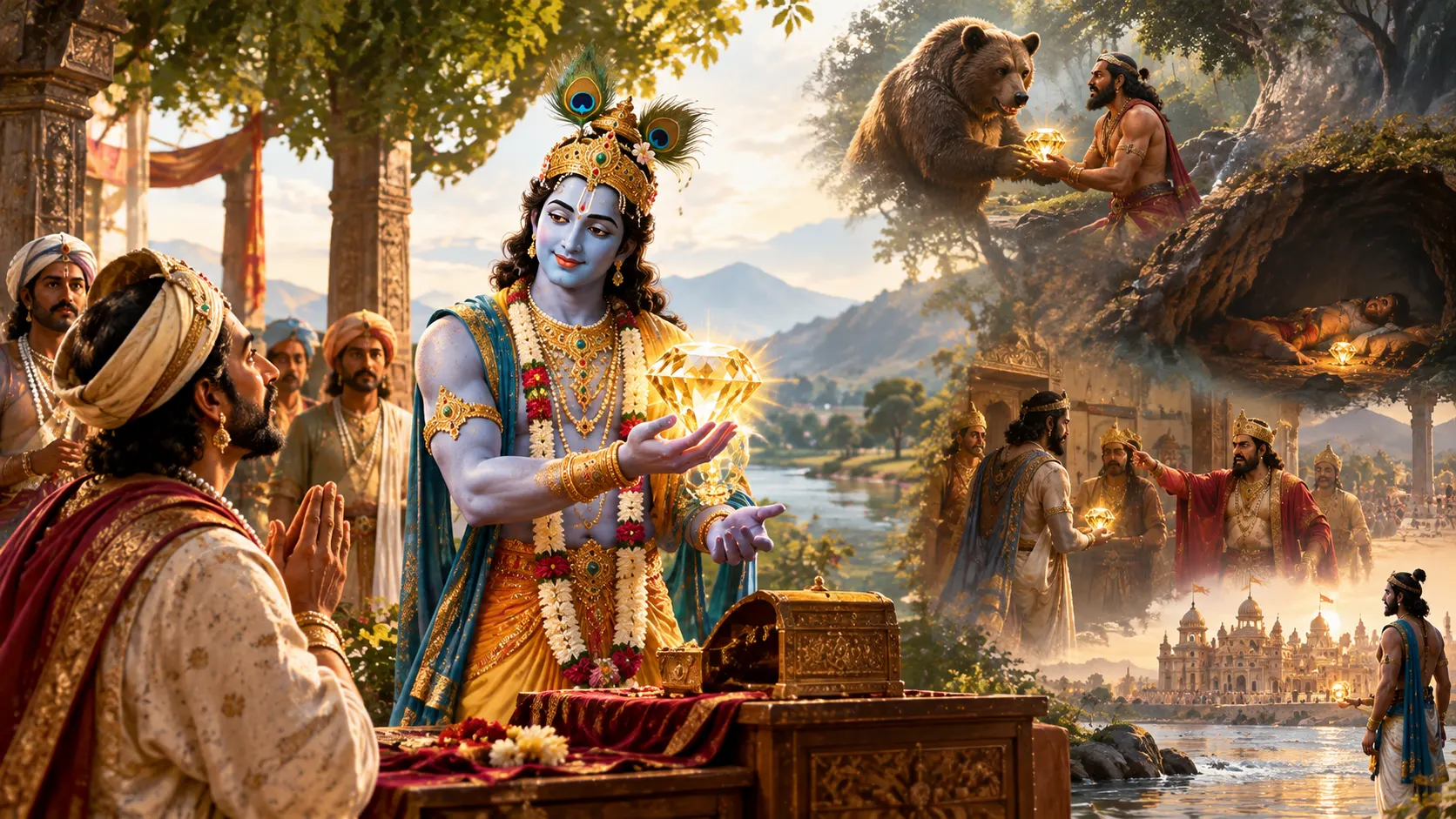 Lord Krishna and the symbolic Syamantaka jewel story.
