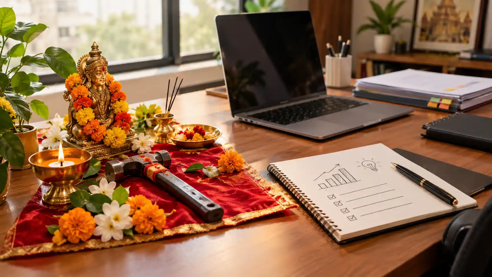 Clean worship and improve business ritual for Vishwakarma Puja
