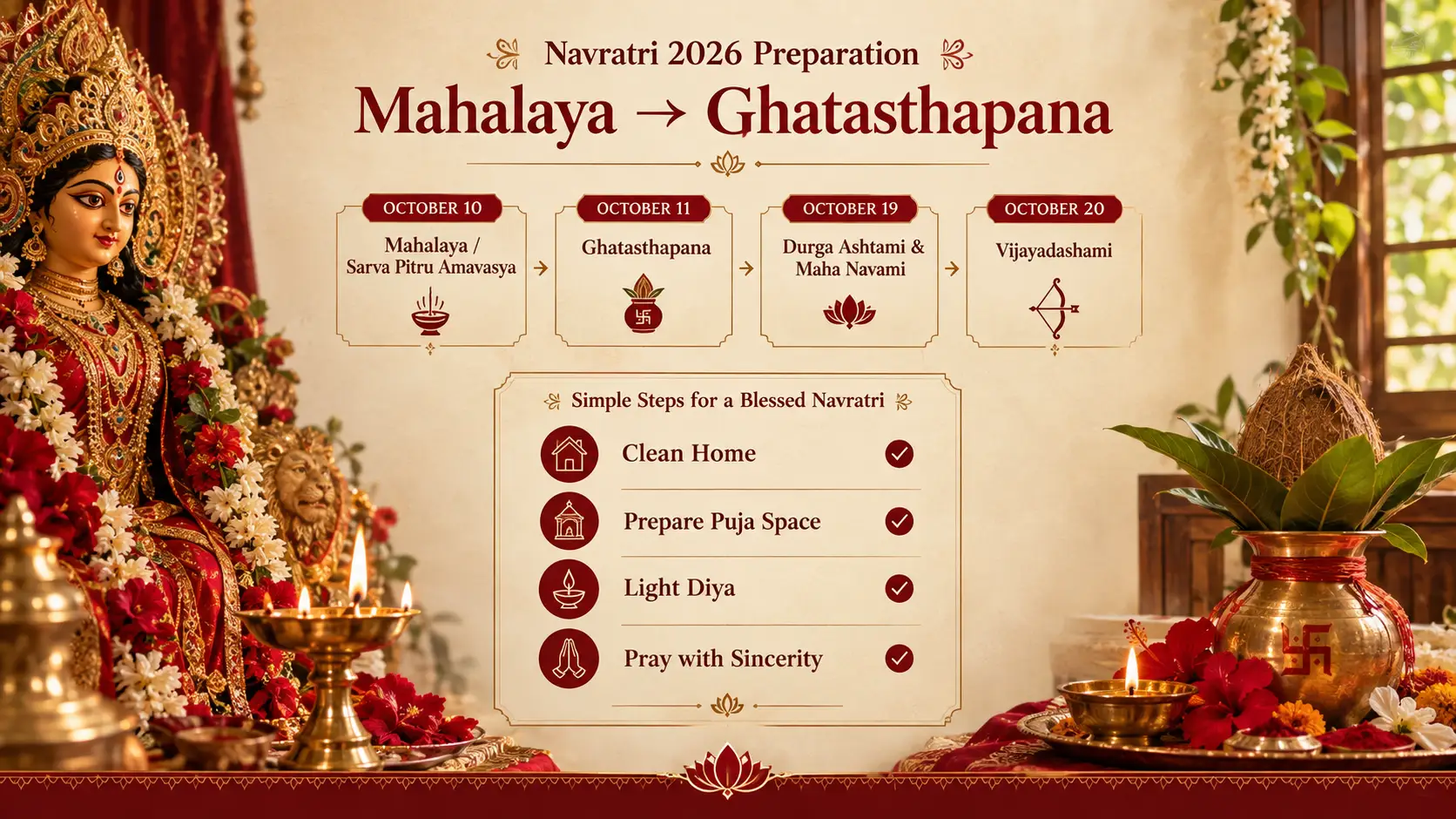 Navratri 2026 Preparation: Mahalaya → Ghatasthapana